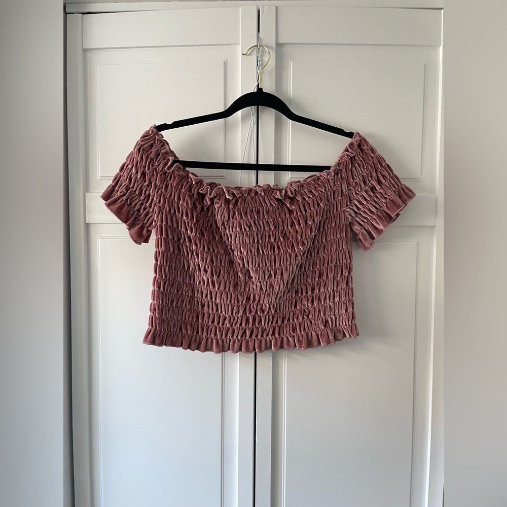 Wild Fable Pink Mauve Velvet Smock Off-Shoulder Crop Top Y2K Style Size Large